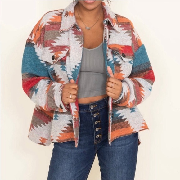 NEW! La Miel Women’s Southwestern Aztec Blanket Shacket Button Up Jacket - Picture 5 of 7